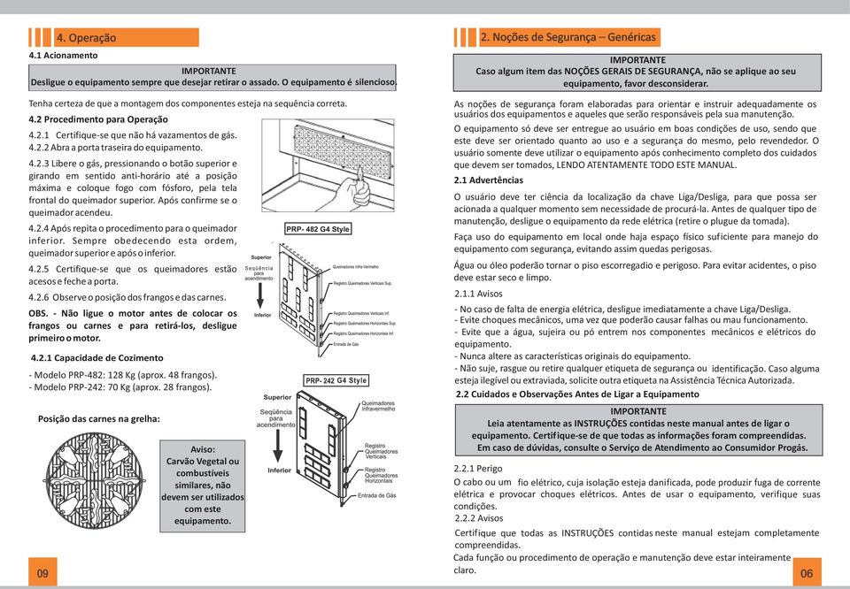 Tenha certeza de que a montagem dos componentes esteja na sequência correta. 4.2 Procedimento para Operação 4.2.1 Certifique-se que não há vazamentos de gás. 4.2.2 Abra a porta traseira do equipamento.