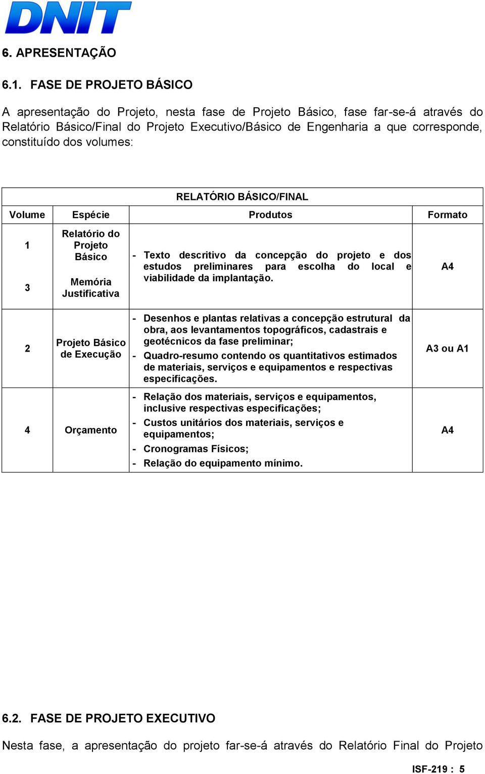 constituído dos volumes: RELATÓRIO BÁSICO/FINAL Volume Espécie Produtos Formato 1 3 Relatório do Projeto Básico Memória Justificativa - Texto descritivo da concepção do projeto e dos estudos