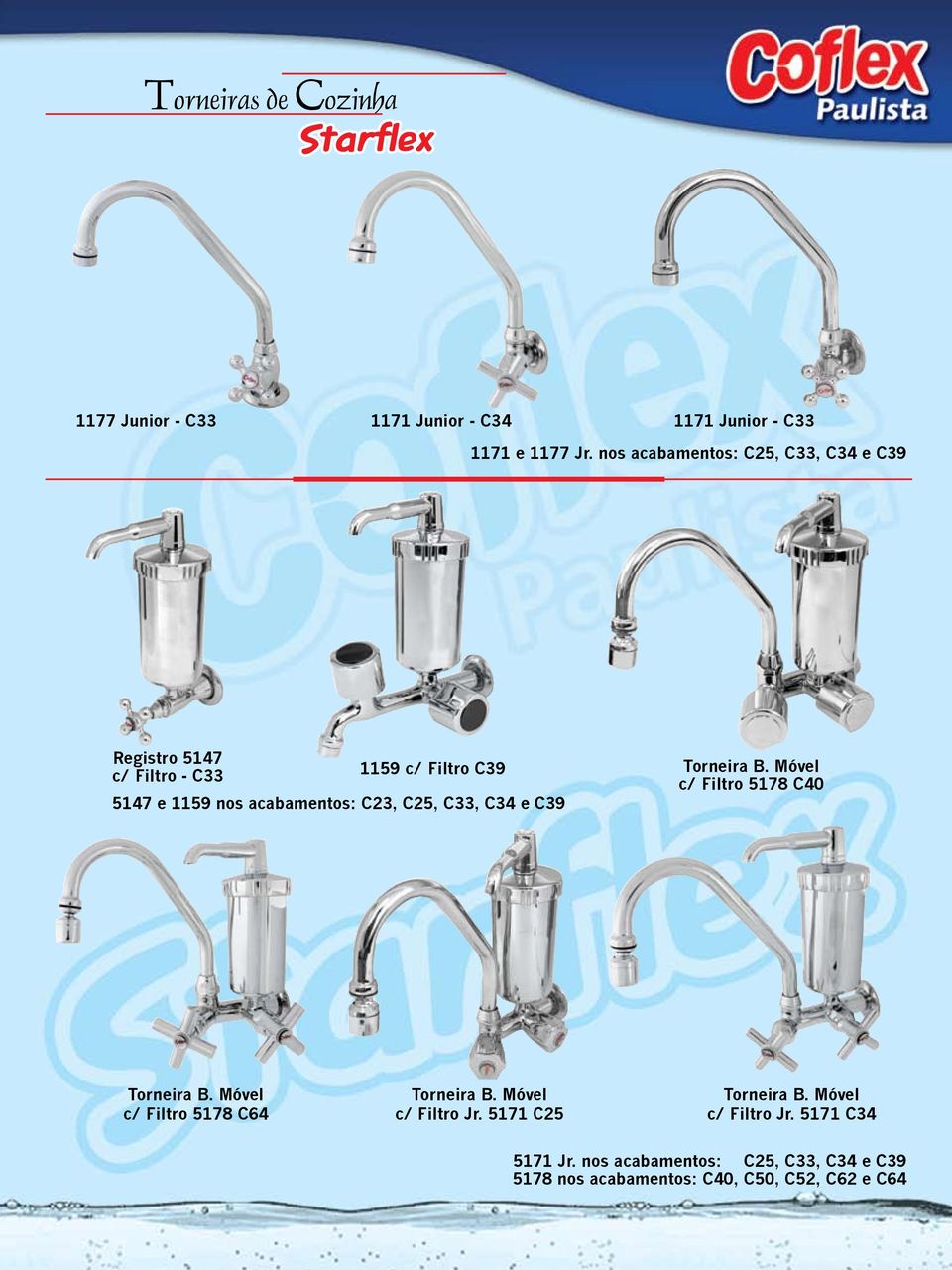 C25, C33, C34 e C39 Torneira B. Móvel c/ Filtro 5178 C40 Torneira B. Móvel c/ Filtro 5178 C64 Torneira B.