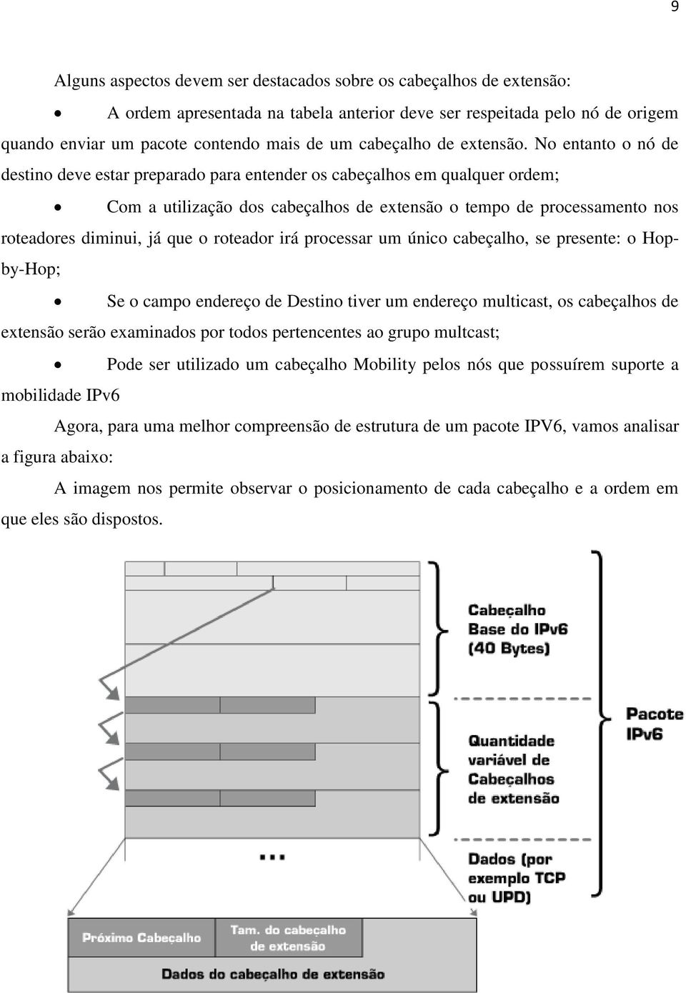 No entanto o nó de destino deve estar preparado para entender os cabeçalhos em qualquer ordem; Com a utilização dos cabeçalhos de extensão o tempo de processamento nos roteadores diminui, já que o