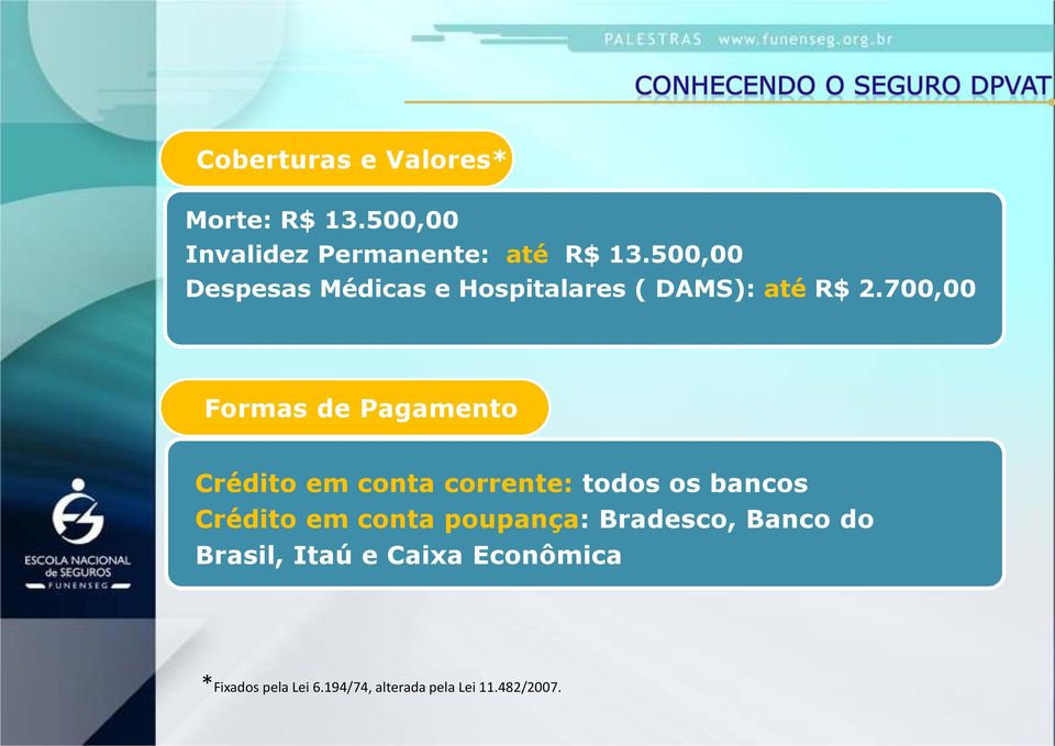 700,00 Formas de Pagamento Crédito em conta corrente: todos os bancos Crédito em