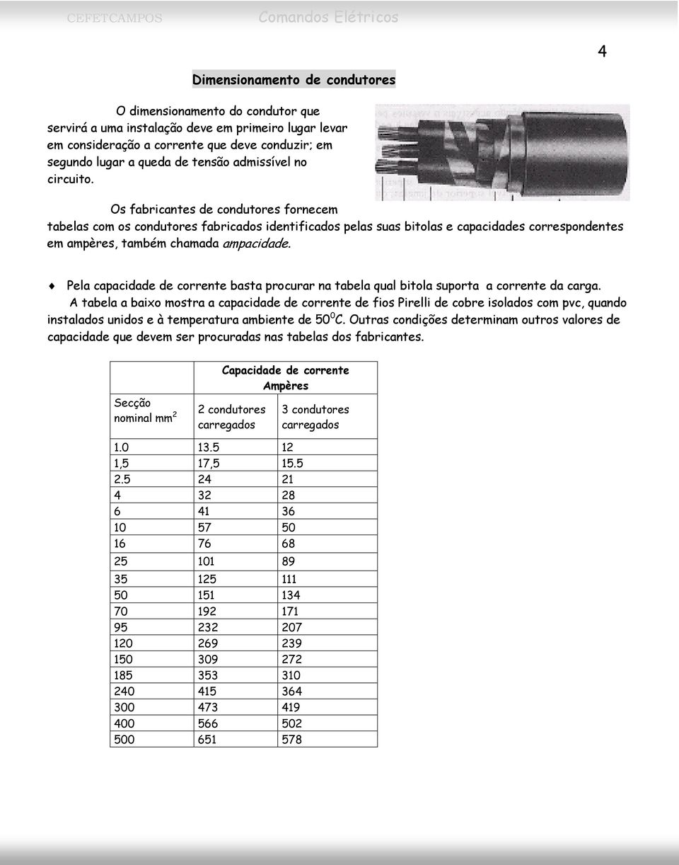 Os fabricantes de condutores fornecem tabelas com os condutores fabricados identificados pelas suas bitolas e capacidades correspondentes em ampères, também chamada ampacidade.