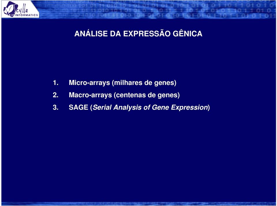 Macro-arrays (centenas de genes) 3.
