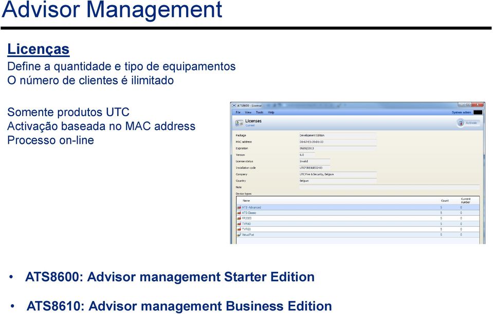 baseada no MAC address Processo on-line ATS8600: Advisor