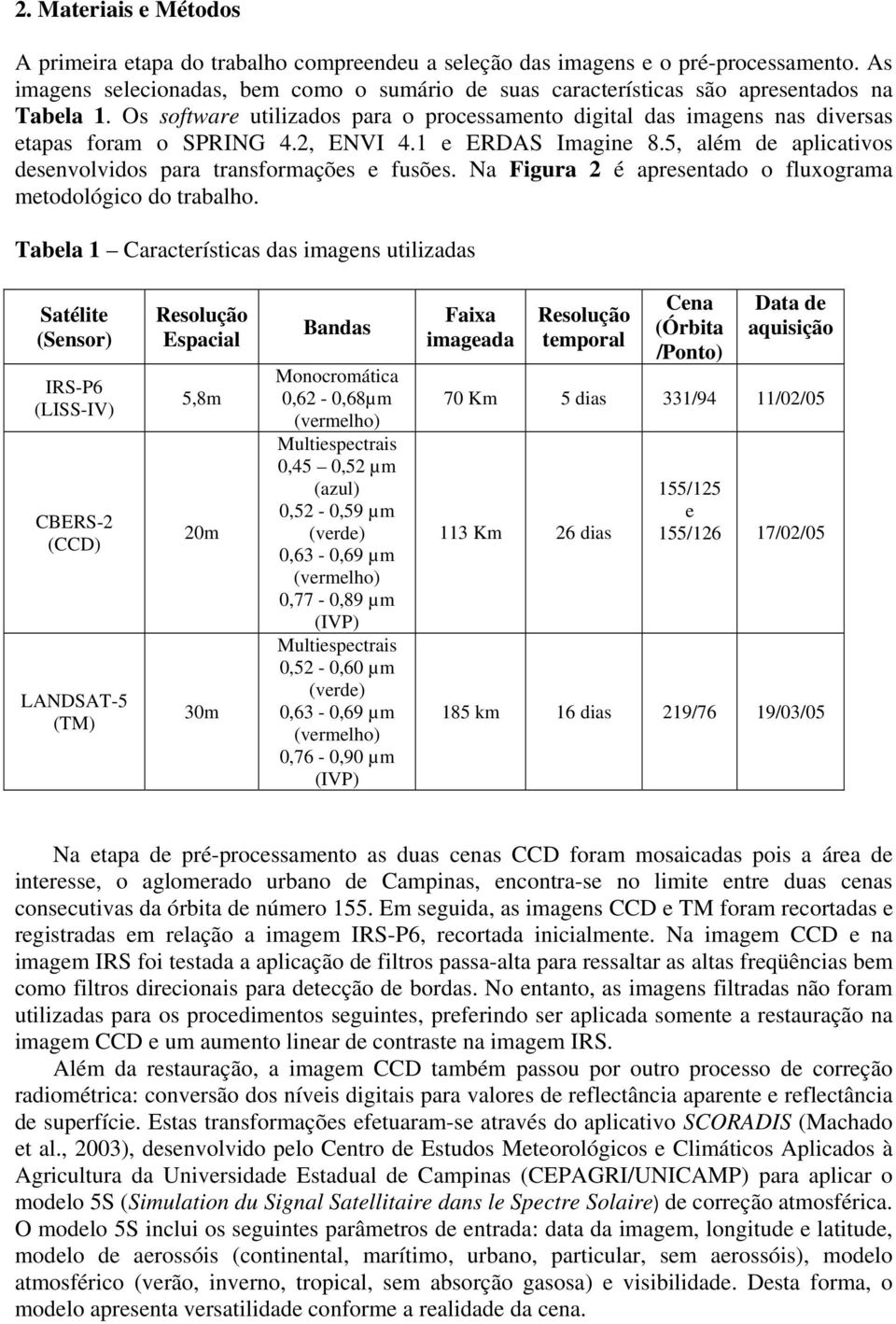 2, ENVI 4.1 e ERDAS Imagine 8.5, além de aplicativos desenvolvidos para transformações e fusões. Na Figura 2 é apresentado o fluxograma metodológico do trabalho.