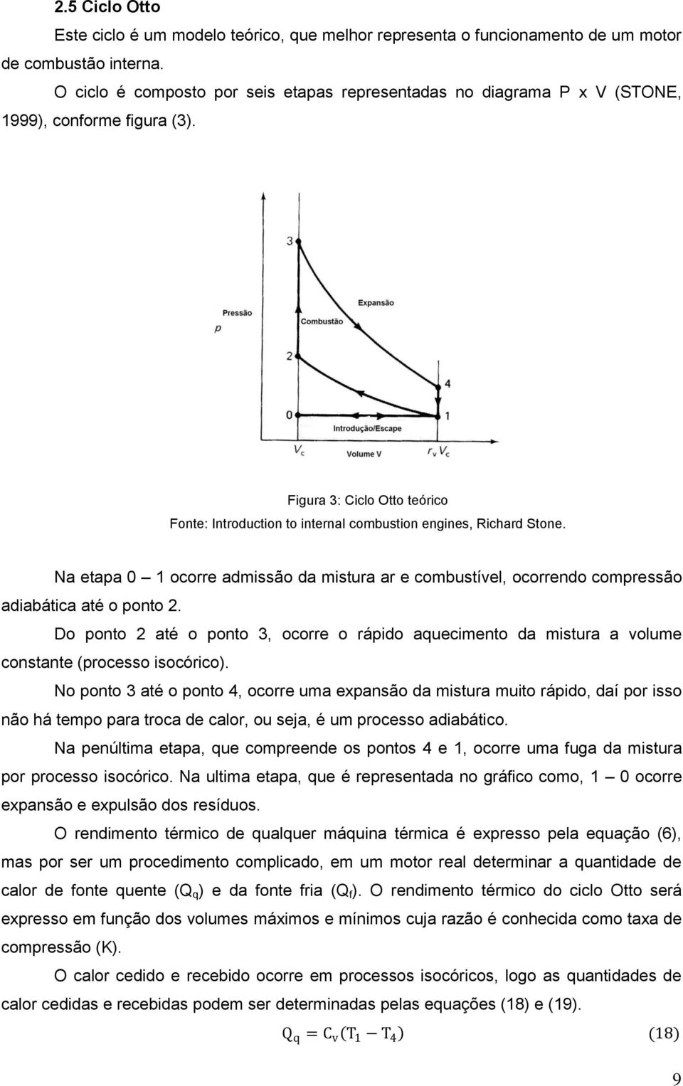 Na etapa 0 1 ocorre admissão da mistura ar e combustível, ocorrendo compressão adiabática até o ponto 2.