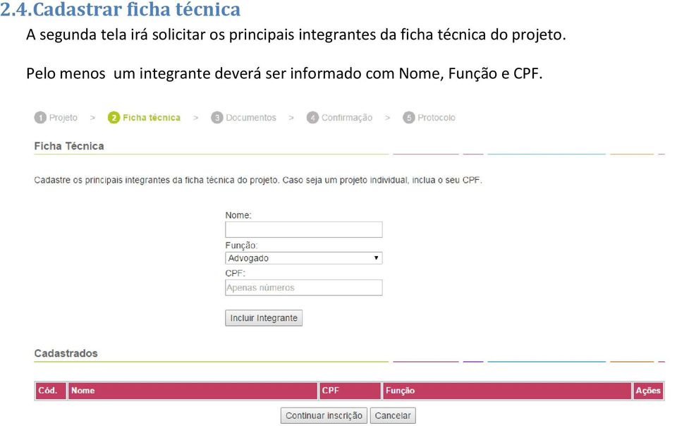 ficha técnica do projeto.