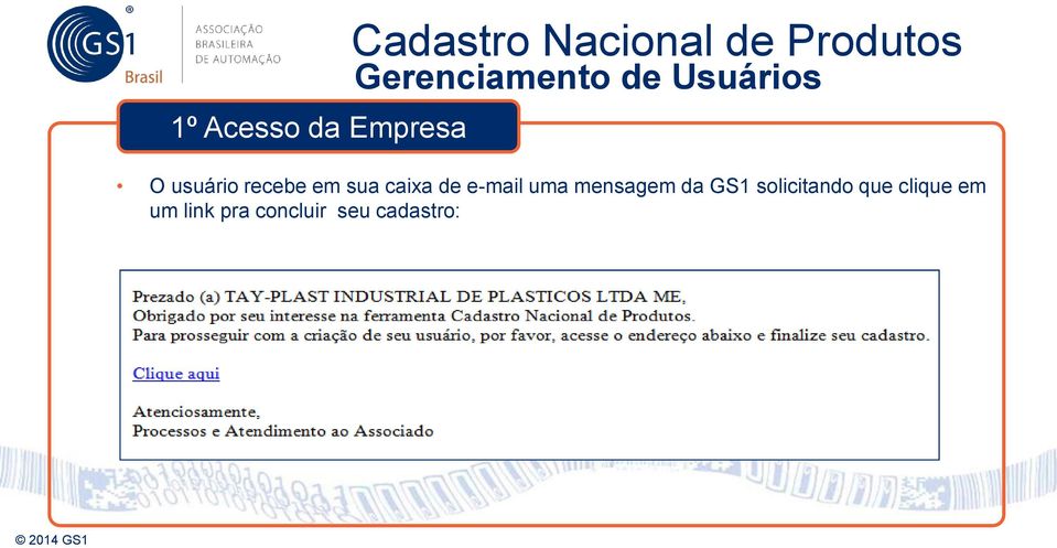 e-mail uma mensagem da GS1 solicitando