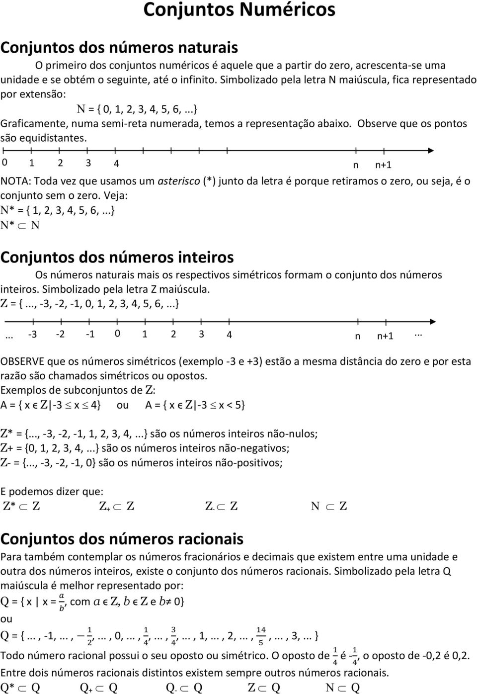 Observe que os pontos são equidistantes. 0 1 2 3 4 n n+1 NOT: Toda vez que usamos um asterisco (*) junto da letra é porque retiramos o zero, ou seja, é o conjunto sem o zero.