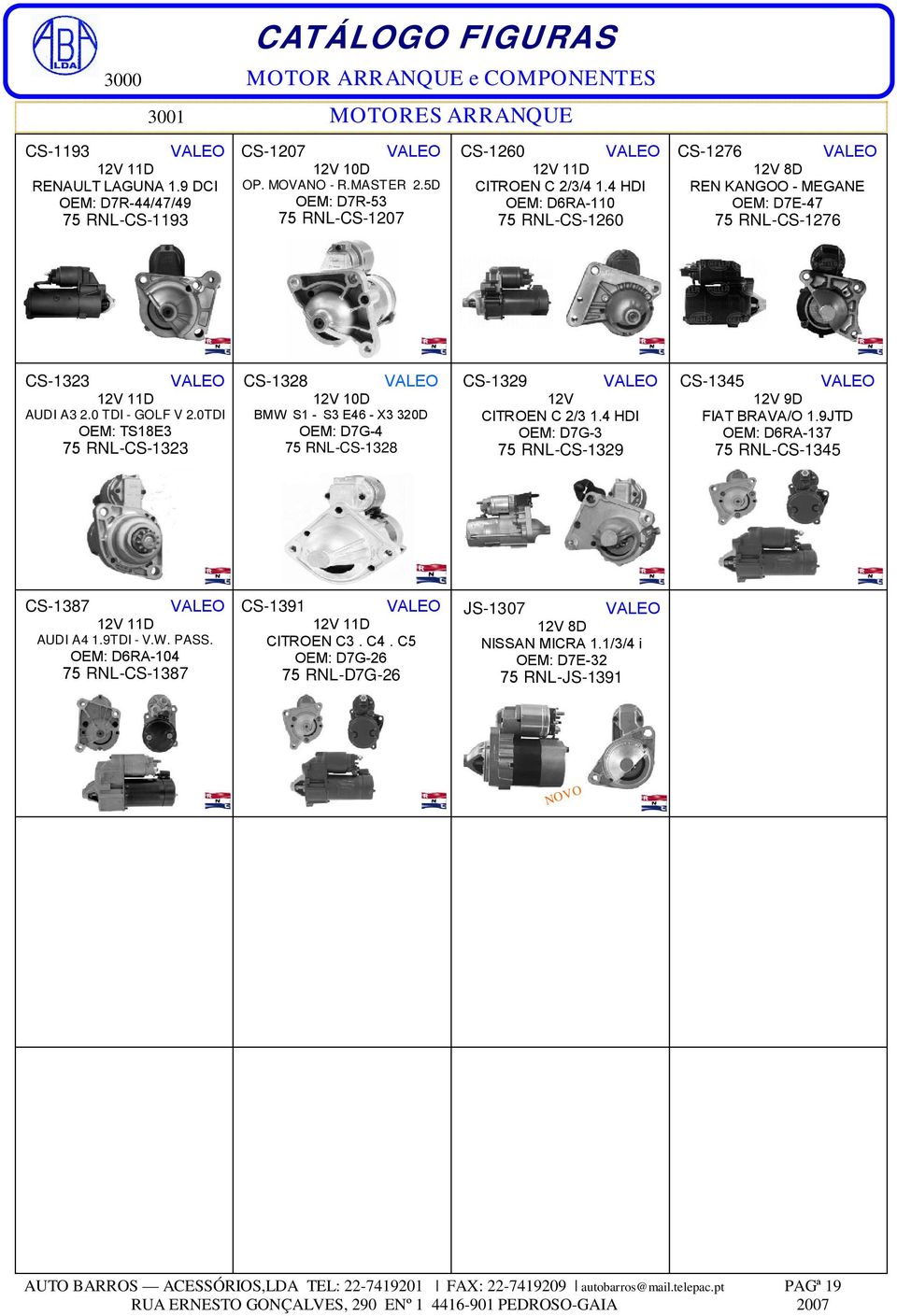 0TDI OEM: TS18E3 75 RNL-CS-1323 CS-1328 VALEO BMW S1 - S3 E46 - X3 320D OEM: D7G-4 75 RNL-CS-1328 CS-1329 VALEO CITROEN C 2/3 1.