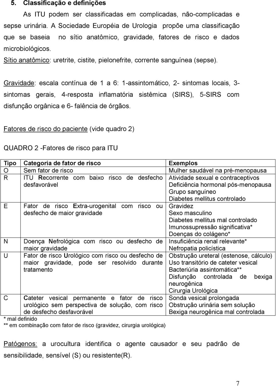 Sítio anatômico: uretrite, cistite, pielonefrite, corrente sanguínea (sepse).