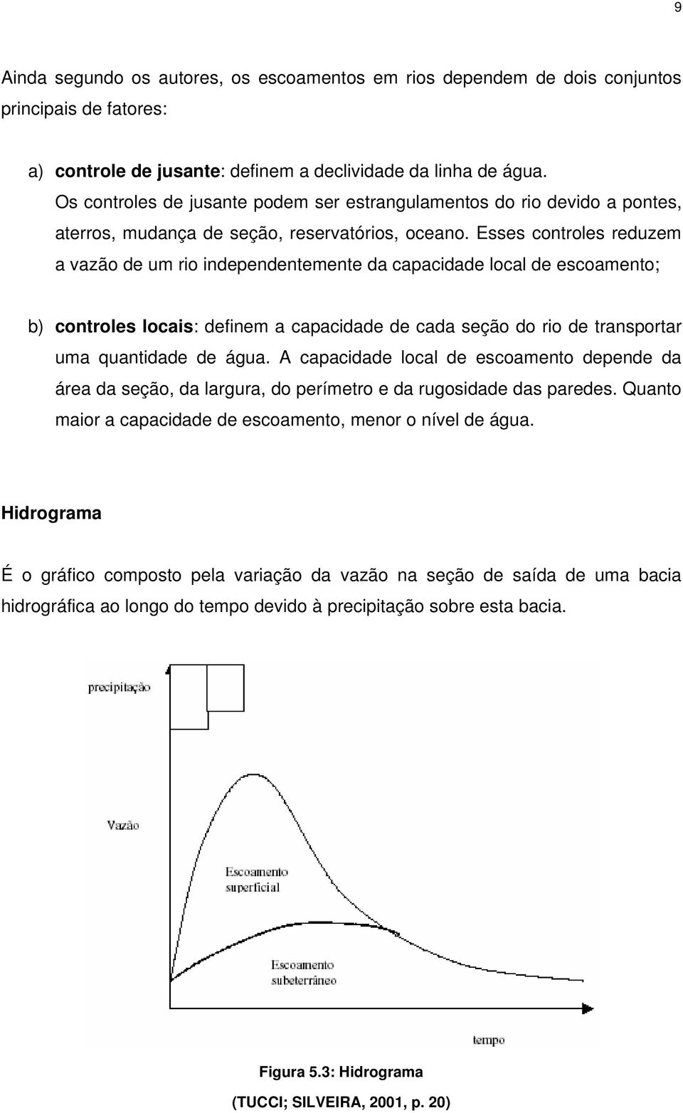 Esses controles reduzem a vazão de um rio independentemente da capacidade local de escoamento; b) controles locais: definem a capacidade de cada seção do rio de transportar uma quantidade de água.