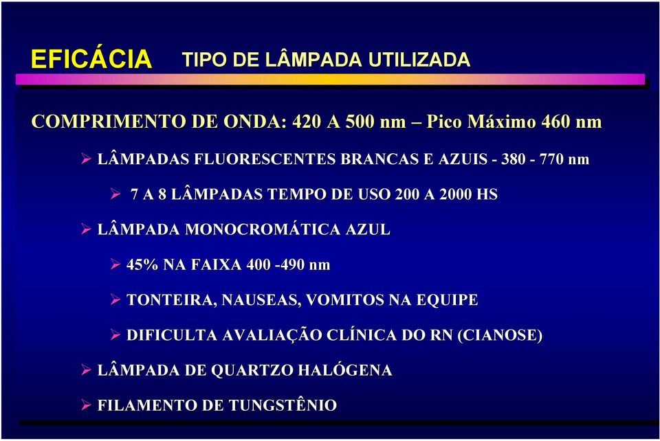 2000 HS HS LÂMPADA MONOCROMÁTICA AZUL 45% 45% NA NA FAIXA 400 400-490 nm nm TONTEIRA, NAUSEAS, VOMITOS NA