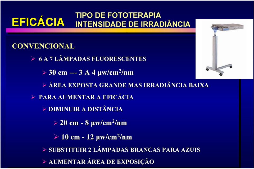 EXPOSTA GRANDE MAS IRRADIÂNCIA BAIXA PARA AUMENTAR A EFICÁCIA DIMINUIR A DISTÂNCIA 20 20 cm --8