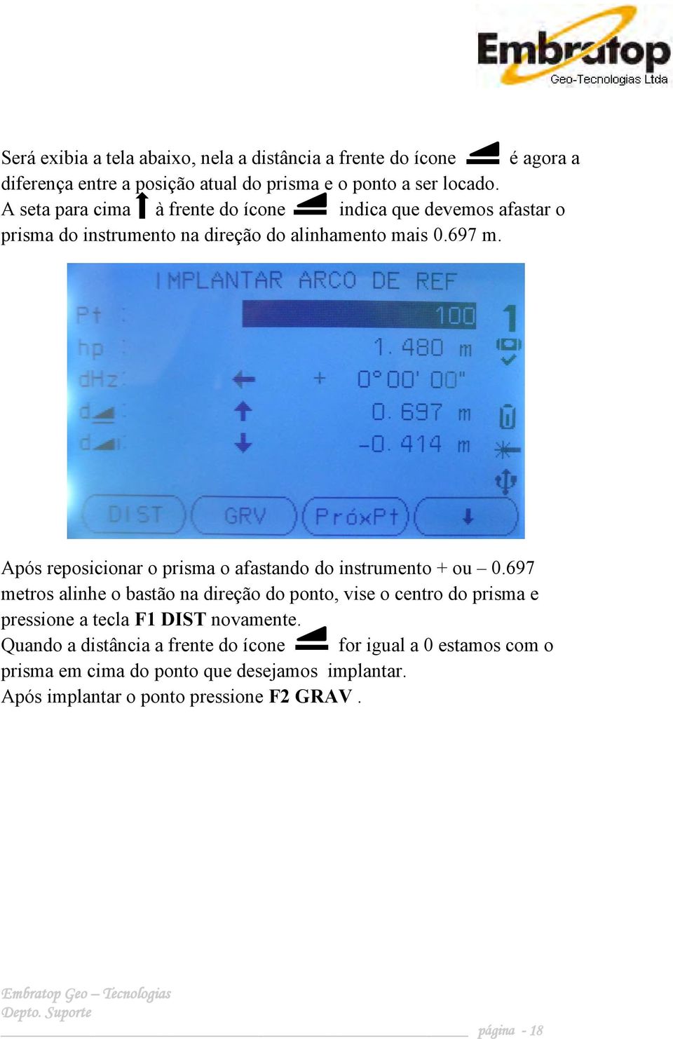 Após reposicionar o prisma o afastando do instrumento + ou 0.