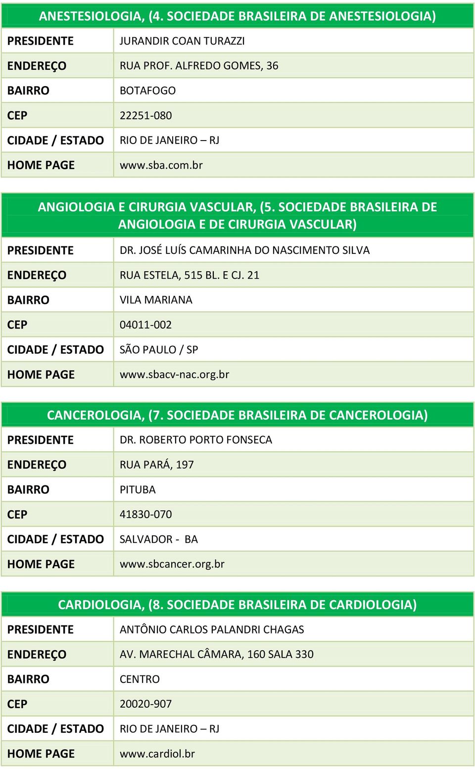 21 VILA MARIANA CEP 04011-002 SÃO PAULO / SP www.sbacv-nac.org.br CANCEROLOGIA, (7. SOCIEDADE BRASILEIRA DE CANCEROLOGIA) DR.