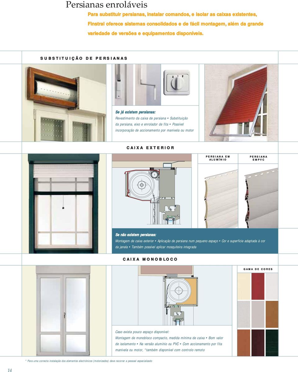 S U B S T I T U I Ç Ã O D E P E R S I A N A S Se já existem persianas: Revestimento da caixa de persiana Substituição da persiana, eixo e enrolador de fita Possível incorporação de accionamento por