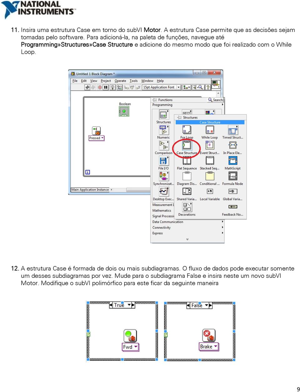 com o While Loop. 12. A estrutura Case é formada de dois ou mais subdiagramas.