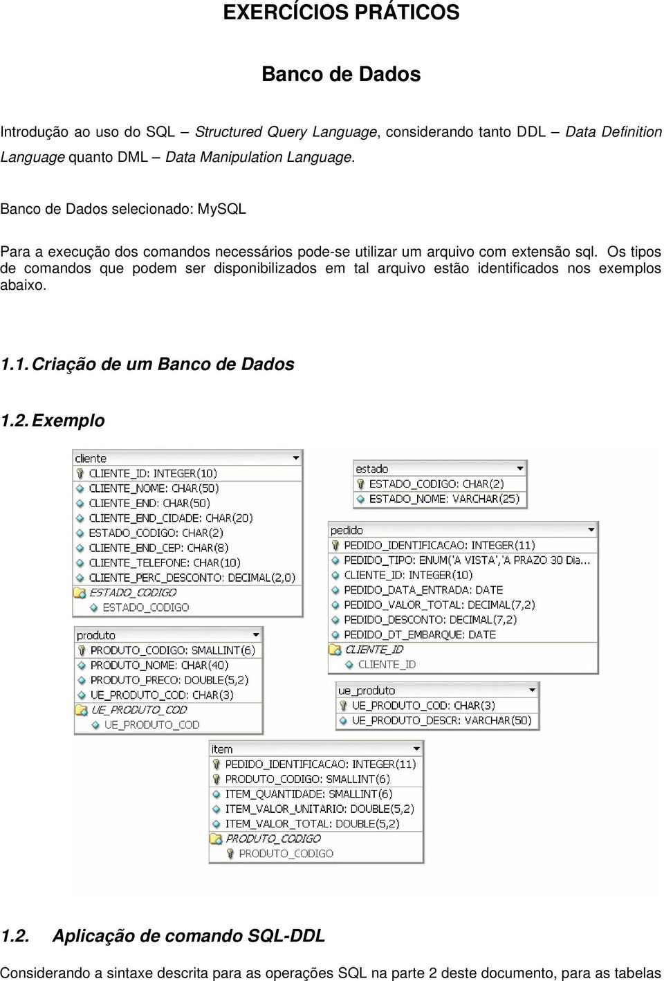 Banco de Dados selecionado: MySQL Para a execução dos comandos necessários pode-se utilizar um arquivo com extensão sql.