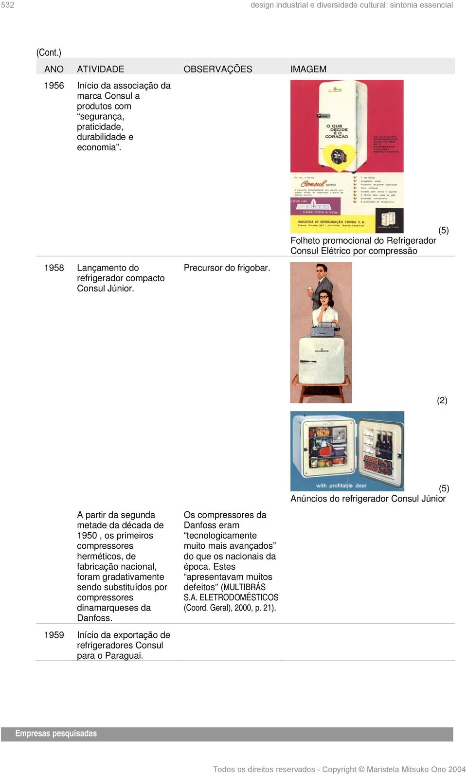 (2) A partir da segunda metade da década de 1950, os primeiros compressores herméticos, de fabricação nacional, foram gradativamente sendo substituídos por compressores dinamarqueses da