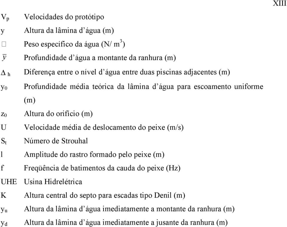 deslocamento do peixe (m/s) Número de Strouhal Amplitude do rastro formado pelo peixe (m) Freqüência de batimentos da cauda do peixe (Hz) UHE Usina Hidrelétrica K Altura