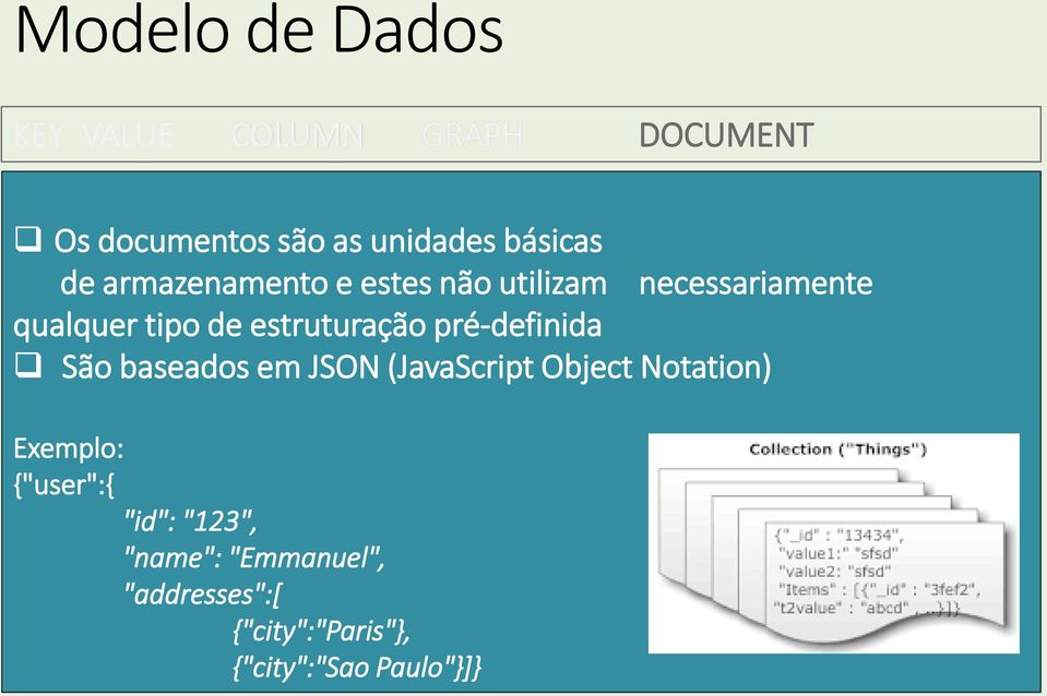 estruturação pré-definida São baseados em JSON (JavaScript Object Notation) Exemplo: