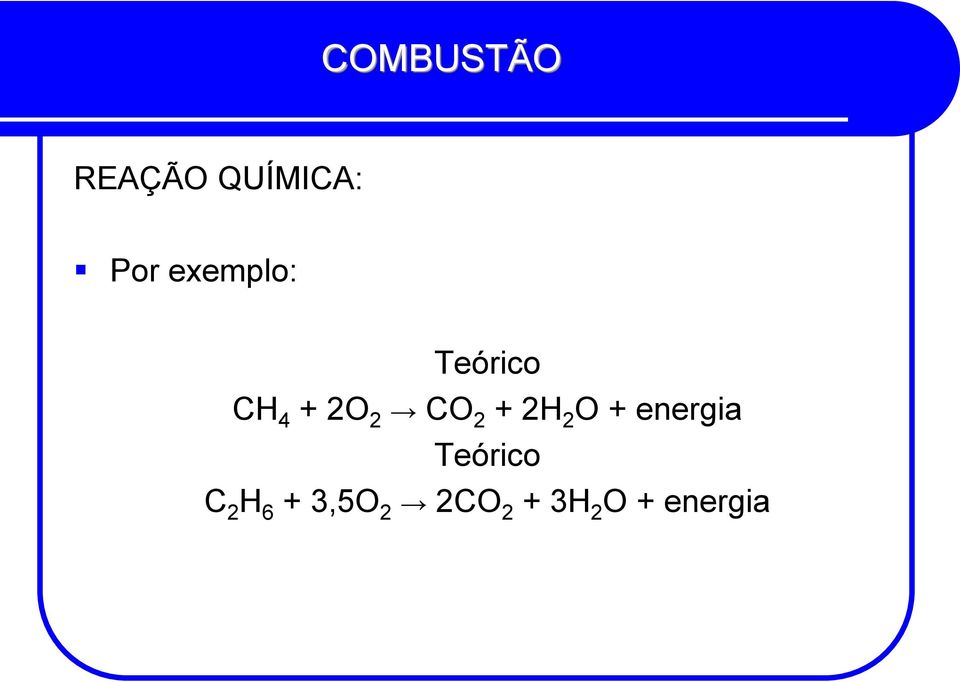 2 O + energia Teórico C 2 H 6