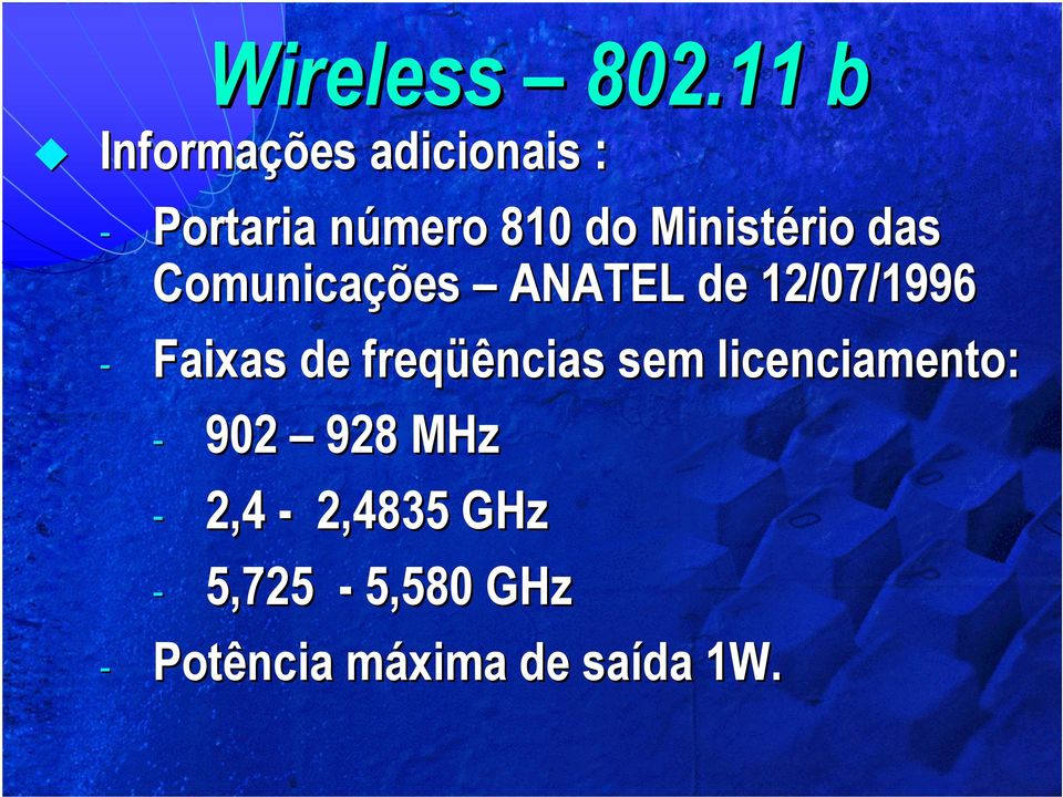 Ministério das Comunicações ANATEL de 12/07/1996 - Faixas de