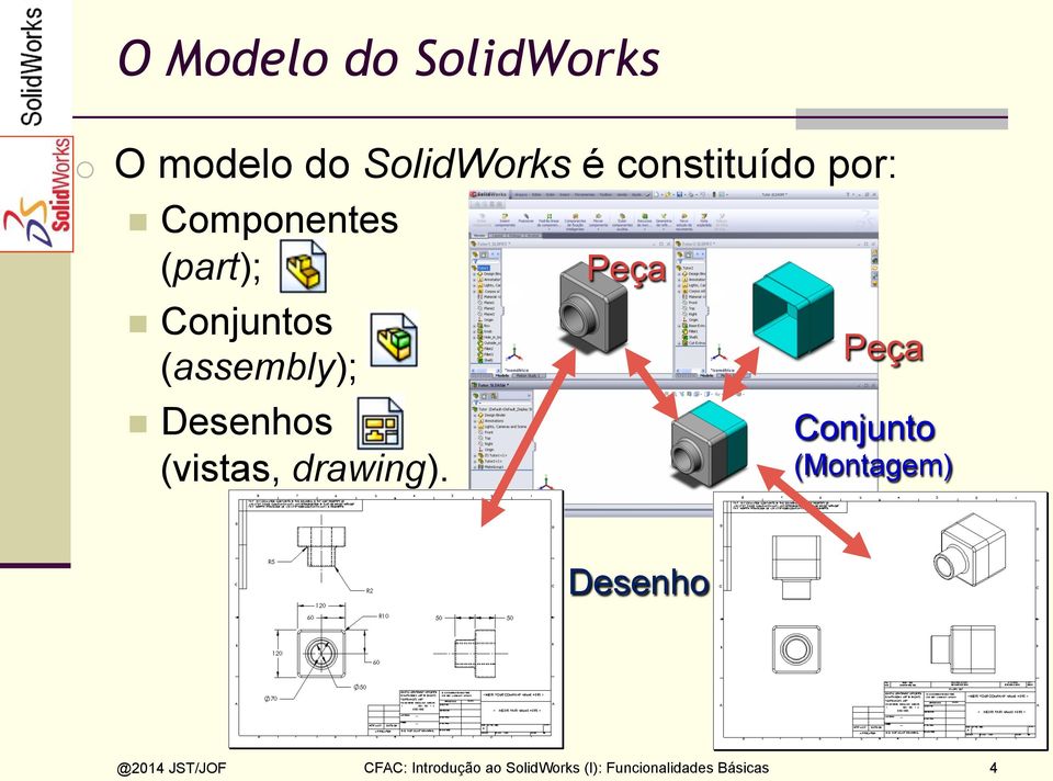 (part); n Conjuntos (assembly); n Desenhos