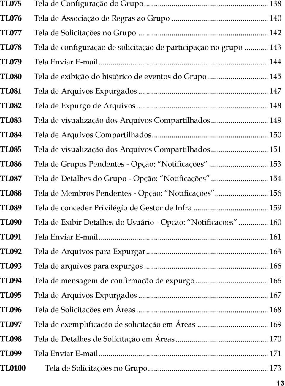 .. 145 TL081 Tela de Arquivos Expurgados... 147 TL082 Tela de Expurgo de Arquivos... 148 TL083 Tela de visualização dos Arquivos Compartilhados... 149 TL084 Tela de Arquivos Compartilhados.