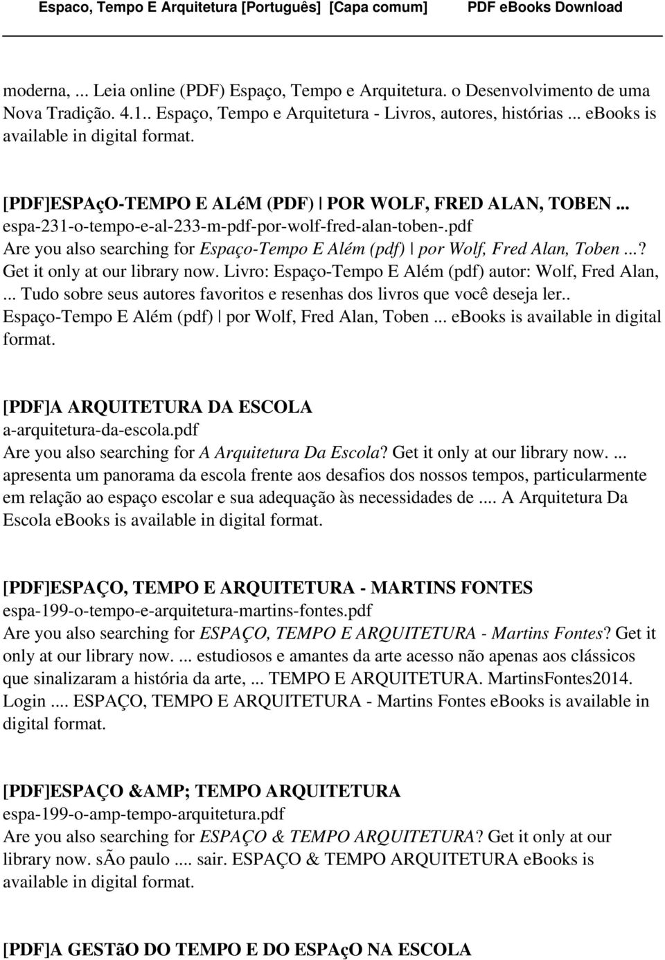 pdf Are you also searching for Espaço-Tempo E Além (pdf) por Wolf, Fred Alan, Toben...? Get it only at our library now. Livro: Espaço-Tempo E Além (pdf) autor: Wolf, Fred Alan,.