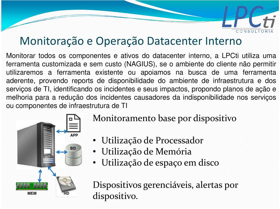 de TI, identificando os incidentes e seus impactos, propondo planos de ação e melhoria para a redução dos incidentes causadores da indisponibilidade nos serviços ou componentes de