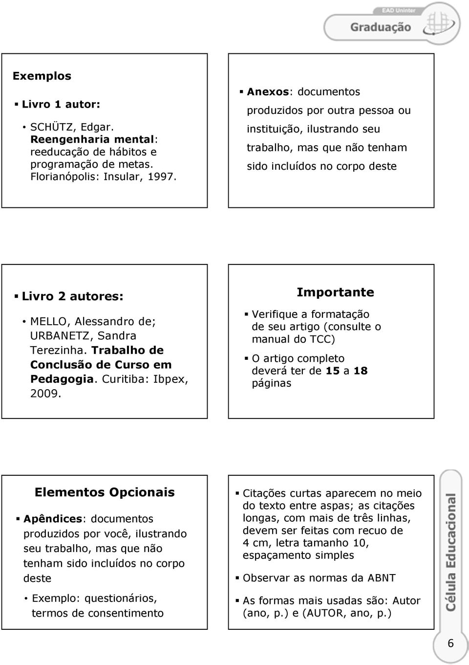 Terezinha. Trabalho de Conclusão de Curso em Pedagogia. Curitiba: Ibpex, 2009.