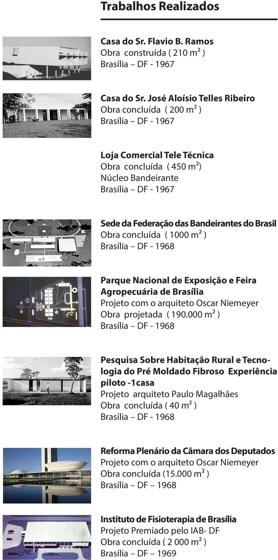 do Brasil Obra concluída ( 1000 m² ) Brasília DF - 1968 Parque Nacional de Exposição e Feira Agropecuária de Brasília Obra projetada ( 190.
