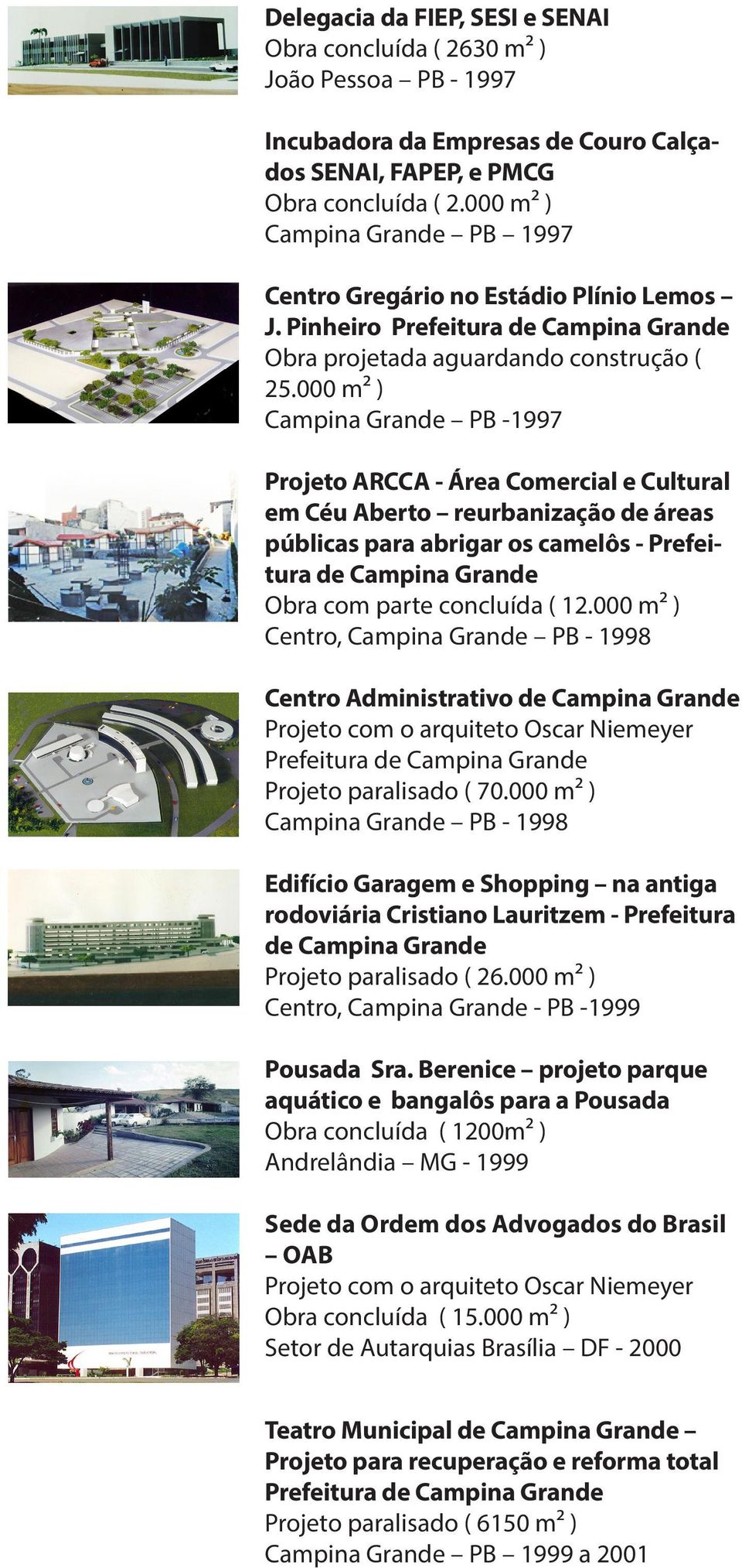 000 m² ) Campina Grande PB -1997 Projeto ARCCA - Área Comercial e Cultural em Céu Aberto reurbanização de áreas públicas para abrigar os camelôs - Prefeitura de Campina Grande Obra com parte