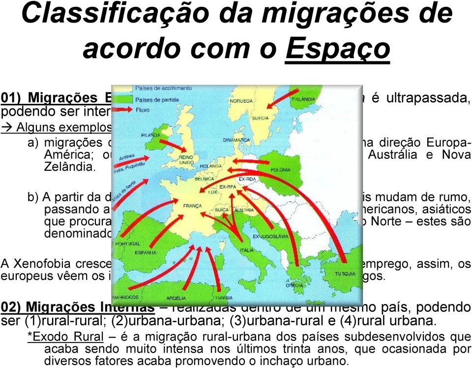 b) A partir da década de 1960 as migrações intercontinentais mudam de rumo, passando a ter um caráter sul-norte (africanos, latino-americanos, asiáticos que procuram se deslocar para países