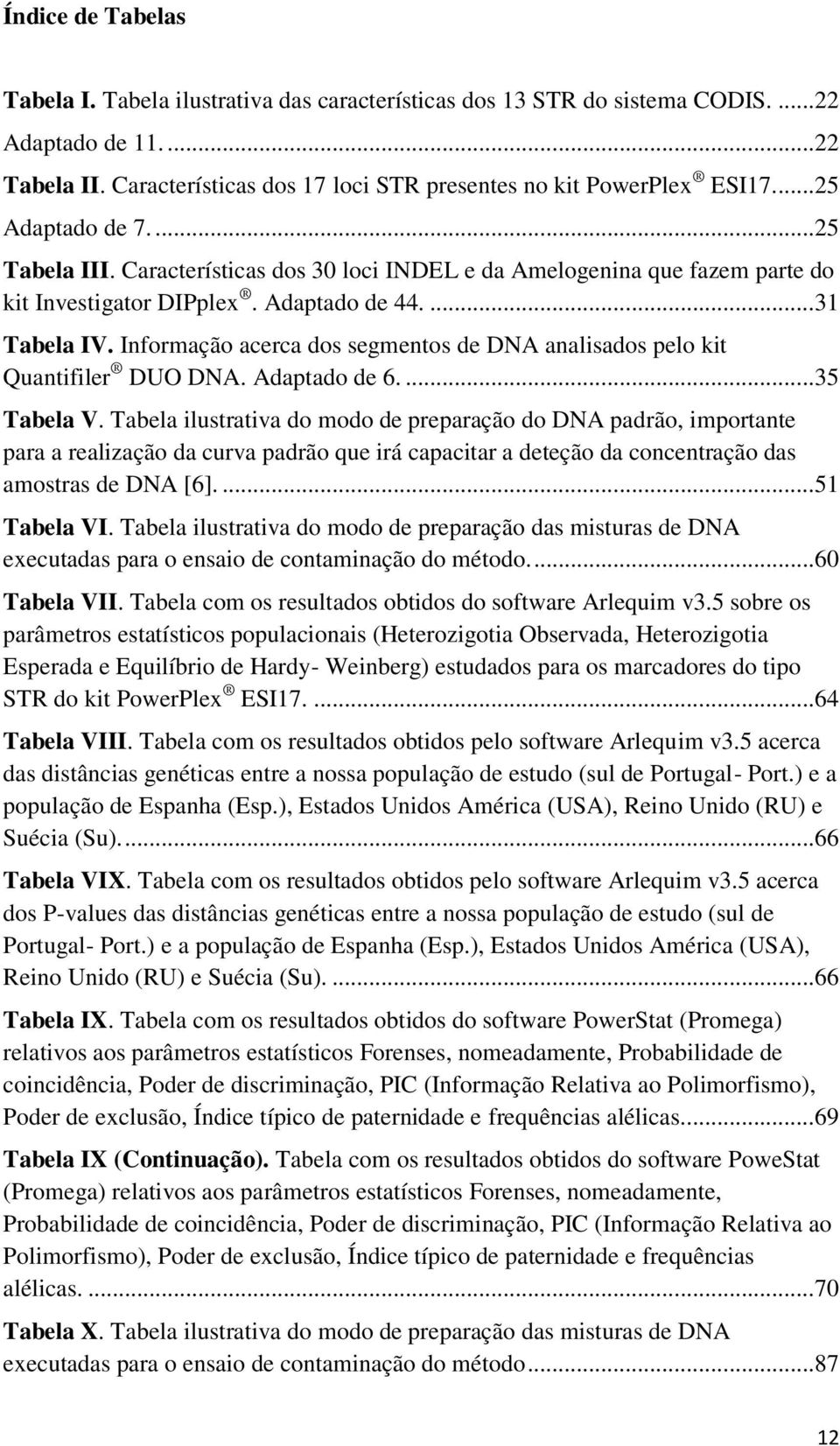 Informação acerca dos segmentos de DNA analisados pelo kit Quantifiler DUO DNA. Adaptado de 6....35 Tabela V.