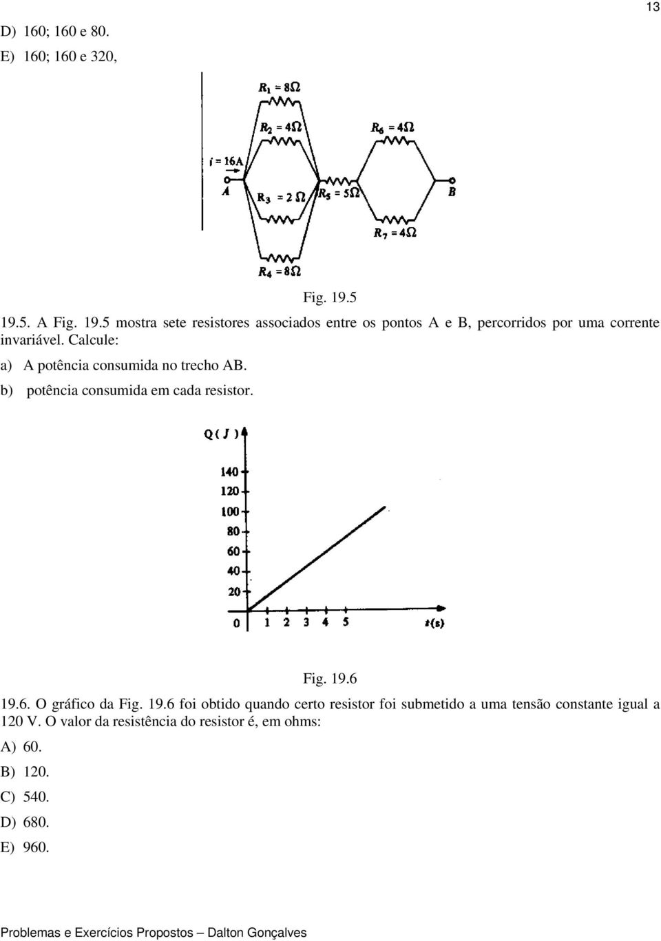 Calcule: a) A potência consumida no trecho AB. b) potência consumida em cada resistor. Fig. 19.6 19.6. O gráfico da Fig.