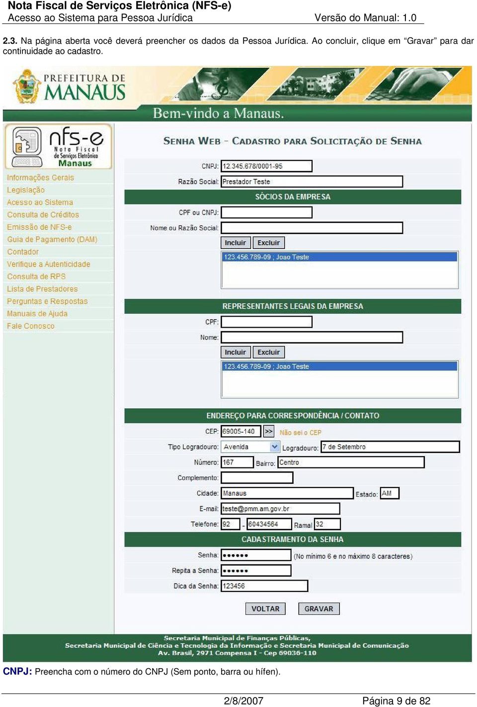 Ao concluir, clique em Gravar para dar continuidade ao