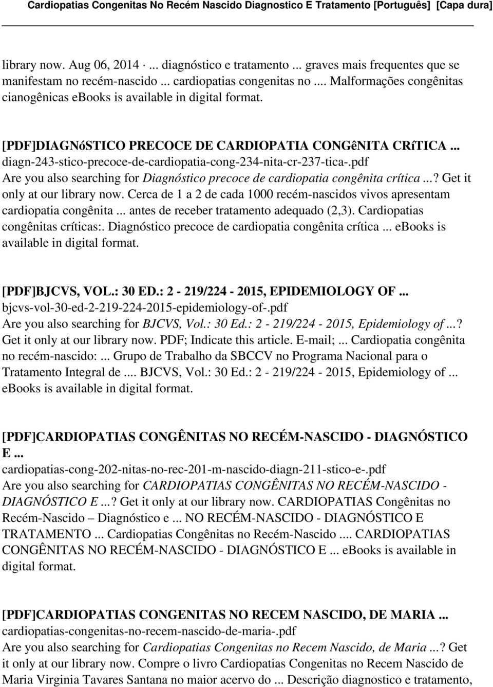 pdf Are you also searching for Diagnóstico precoce de cardiopatia congênita crítica...? Get it only at our library now.