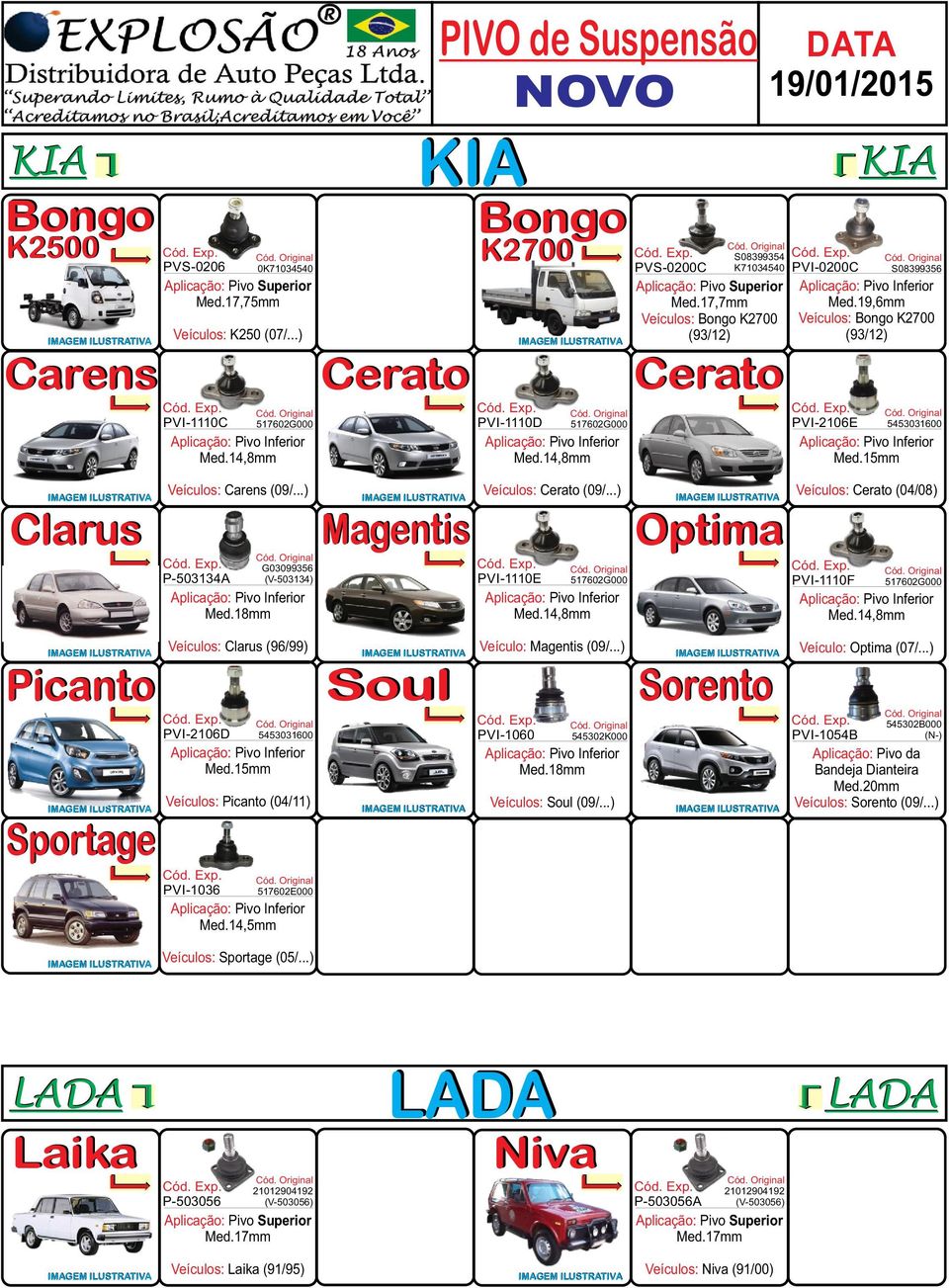 ..) Sorento PVI-1054B 545302K000 5453031600 517602G000 Veículo: Magentis (09/...) PVI-1060 5453031600 S08399356 Veículos: Bongo K2700 (93/12) PVI-2106E PVI-0200C Optima PVI-1110E Veículos: Cerato (09/.