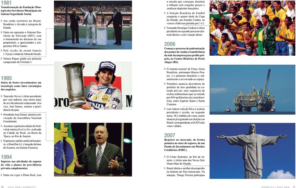 Pelé recebe do jornal francês L Equipe o título de Atleta do Século. Nelson Piquet ganha seu primeiro campeonato de Fórmula 1.