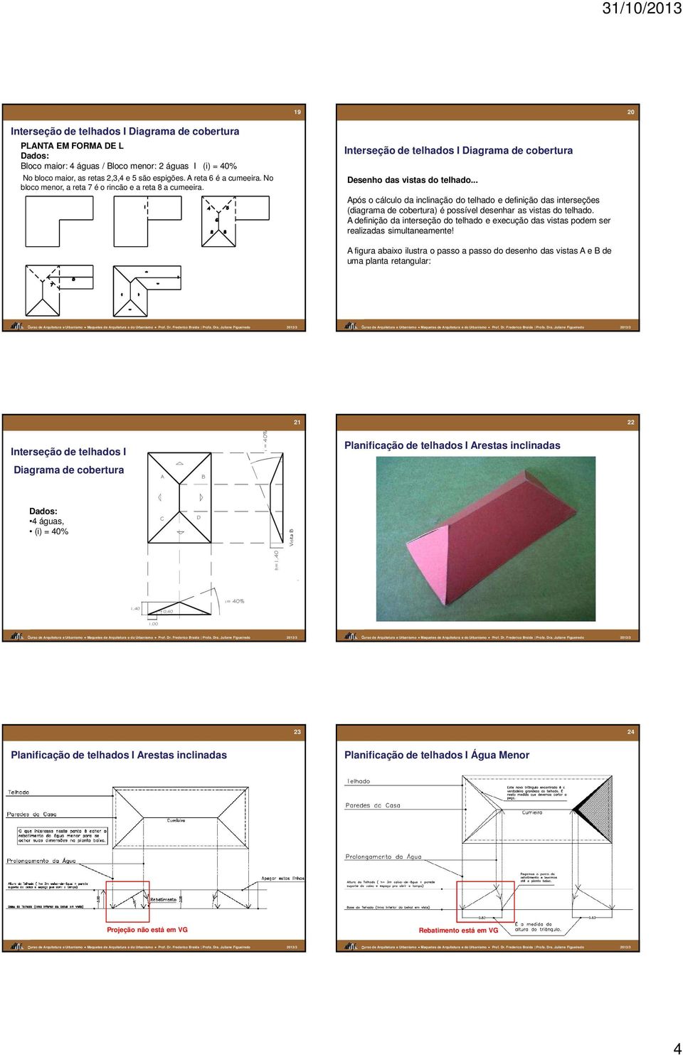 .. Após o cálculo da inclinação do telhado e definição das interseções (diagrama de cobertura) é possível desenhar as vistas do telhado.