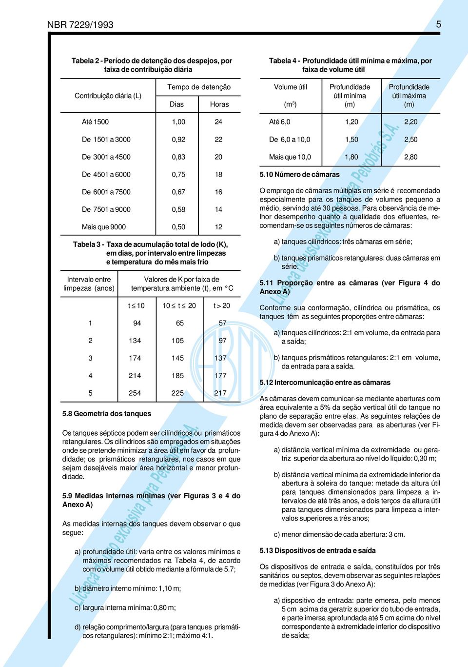 0,67 16 De 7501 a 9000 0,58 14 Mais que 9000 0,50 12 Tabela 3 - Taxa de acumulação total de lodo (K), em dias, por intervalo entre limpezas e temperatura do mês mais frio Intervalo entre Valores de K