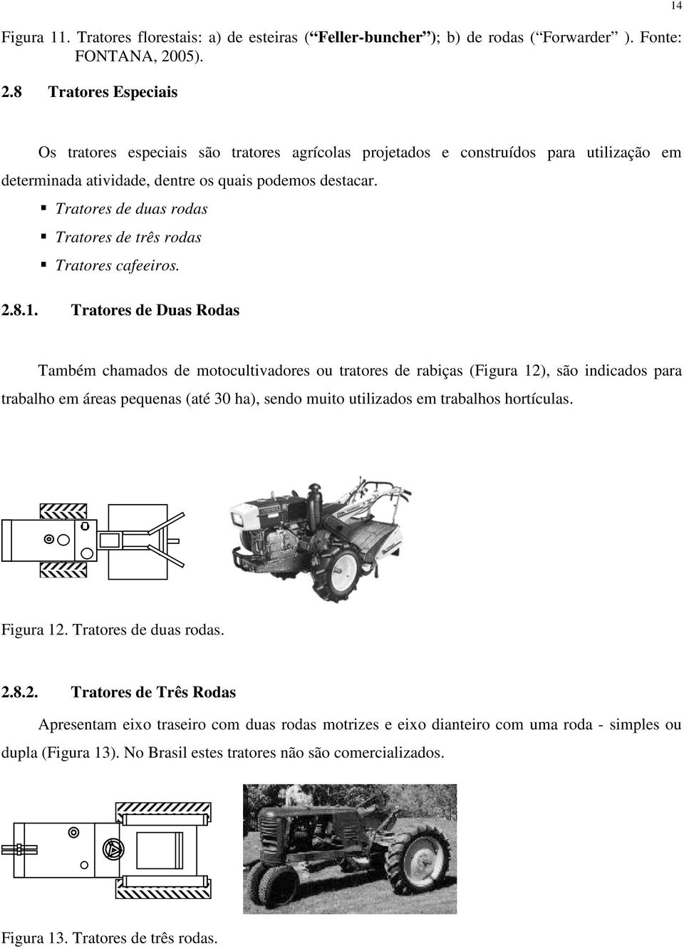 Tratores de duas rodas Tratores de três rodas Tratores cafeeiros. 2.8.1.