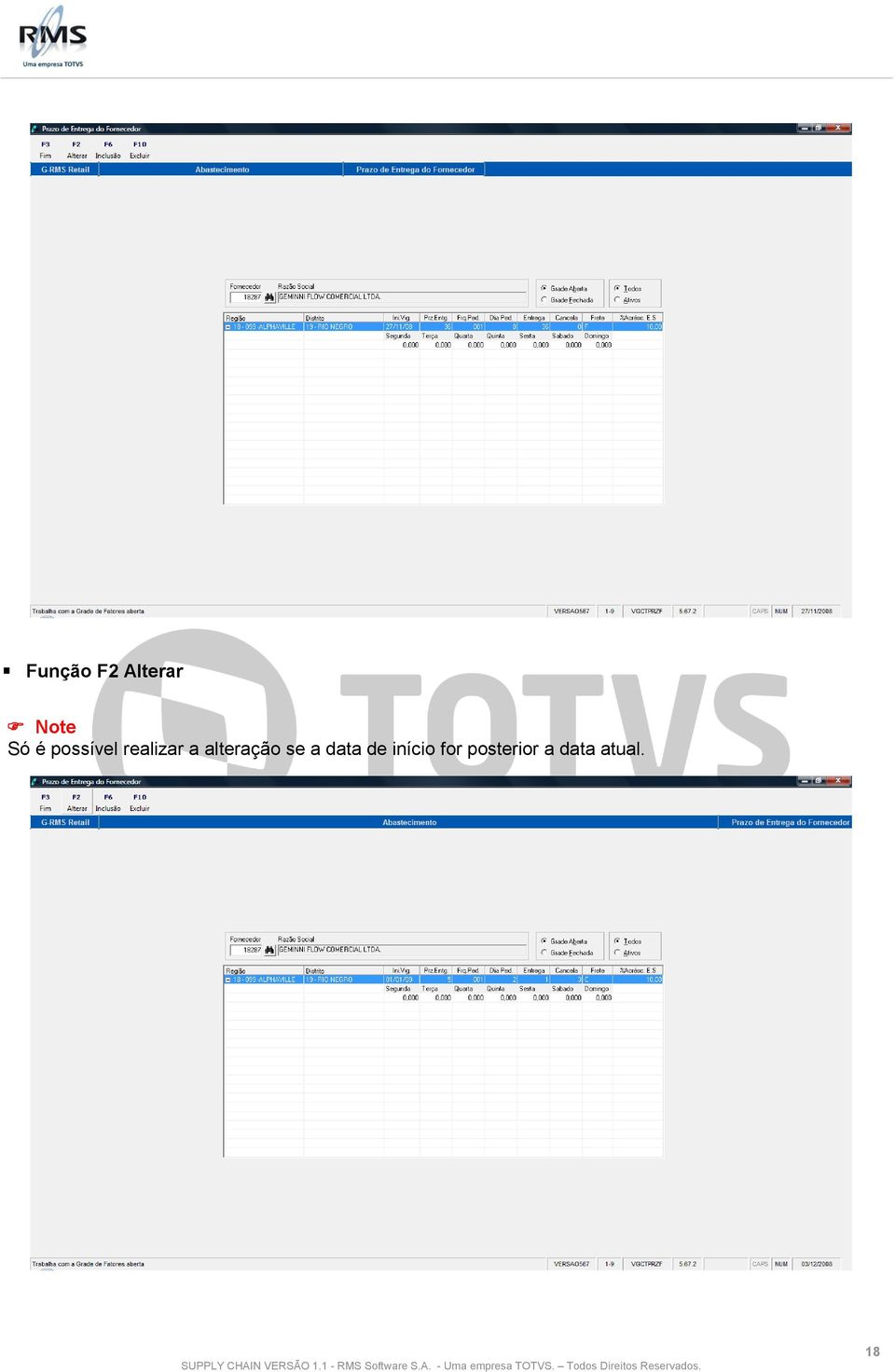 alteração se a data de