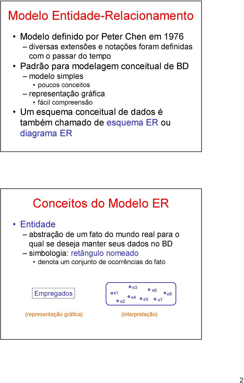 dados é também chamado de esquema ER ou diagrama ER Entidade abstração de um fato do mundo real para o qual se deseja manter seus dados no