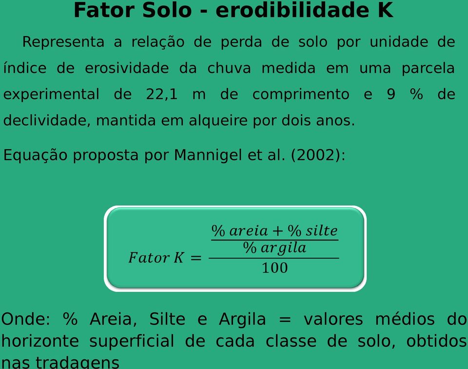 por unidade de índice de erosividade da chuva medida em uma parcela experimental de 22,1 m de