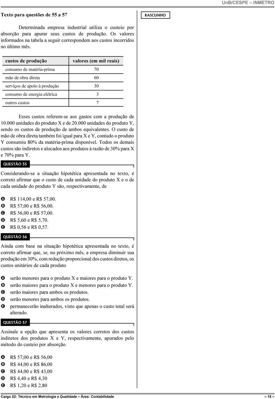 custos de produção valores (em mil reais) consumo de matéria-prima 70 mão de obra direta 60 serviços de apoio à produção 30 consumo de energia elétrica 3 outros custos 7 sses custos referem-se aos