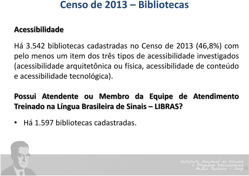 acessibilidade investigados (acessibilidade arquitetônica ou física, acessibilidade de conteúdo e